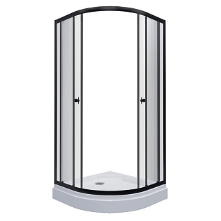 Душевой угол полукруг Альфа-Блэк А 80х80х202 профиль чёрный, низкий поддон, с сифоном