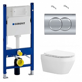 Комплект: инсталляция Duofix Delta кнопка хром, унитаз AQUATEK ЛЕЯ с сиденьем микролифт