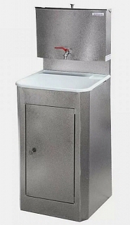 Тумба - рукомойник АКВАТЕКС  с водонагревателем и с пластиковой мойкой, цвет серебро