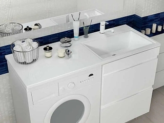 Тумба под стиральную машину КУБА-47 (ШВГ 470х850х480) 2 ящ. с раковиной Монако-110 правая +кронштейн