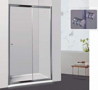 Дверь для душа CL-12 (106-111)х185 раздвижная, стекло прозрачное, профиль хром