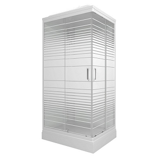 Душевой бокс прямоугольный Квадро А 100х80 стекло полосы, белый профиль, низкий поддон