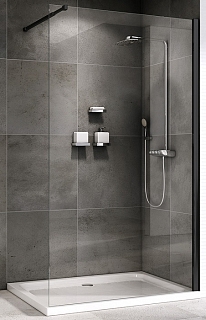 Душевая перегородка 100х200 Immer Offen AG61100B8 прозрачное стекло 8мм, чёрный профиль