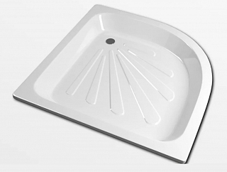 Поддон стальной эмалированный полукруг 80х80х15, слив D50 мм