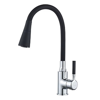 LEDEME Смеситель для кухни L4199-2 с гибким изливом, чёрный, хром