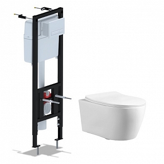Комплект: инсталляция для унитаза АНИ WCP4140 узкая, с белой кнопкой, унитаз UNO с сиденьем #