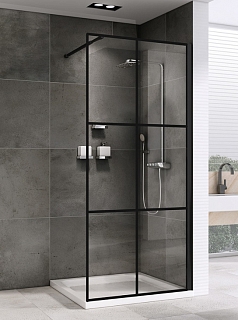 Душевая перегородка 100х200 Immer Offen AG62100B8 прозрачное стекло 8мм, чёрный профиль
